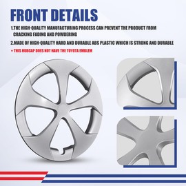 ROXX 15 inch hubcaps Set of 4 for 2010-2015 Toyota Prius, Snap-On Replacement Exterior Accessories ABS+PC Material 15" Wheel Cover No Logo in The Middle (Sliver)