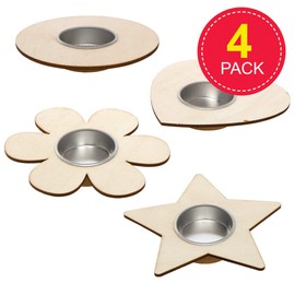 Baker Ross AX674 Wooden Tealight Holders - Pack of 4, Ready to Paint Wooden Crafts for Kids to Decorate and Display