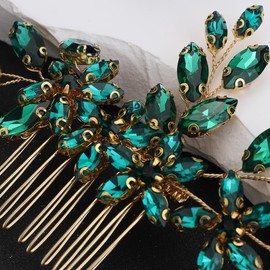 Denifery Bridal Hair Comb Rhinestone Wedding Hair Accessories for Brides Crystal Wedding Headpiece Rhinestone Hair Accessory for Bride and Bridesmaids (Green)