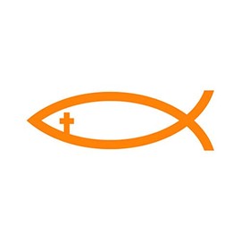 RDW Christian Jesus Fish Cross Sticker - Decal - Die Cut - Ichthys Faith Religious - Orange 4.00" x 1.28"