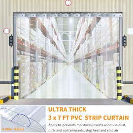Plastic Strip Door Curtain Kit 9PCS, 48" Width X 84" Height, 0.08 Inch Thickness PVC Curtain Strip for Walk in Freezers, Coolers & Warehouse Doors, with 50% Overlap for 4' X 7' Door Plastic Strip Door