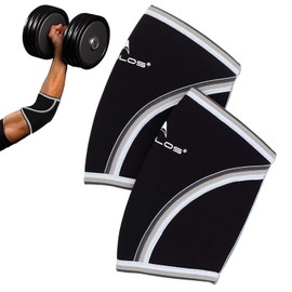 Coderas de compresión (par) de neopreno de 5 mm para levantamiento de pesas, levantamiento de potencia, tenis, golf y baloncesto (pequeño, negro)