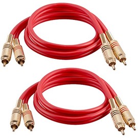 Seismic Audio - SAPRCA3-2 Pack de cables de conexión de audio de 3 pies Dual RCA macho a doble RCA macho - Rojo y rojo - Cable de audio de 2 RCA a 2 RC..