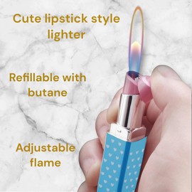 NIVEK Lipstick Lighter Blue Hearts Kawaii Soft Flame Refillable Lighters for Women (Blue Hearts)