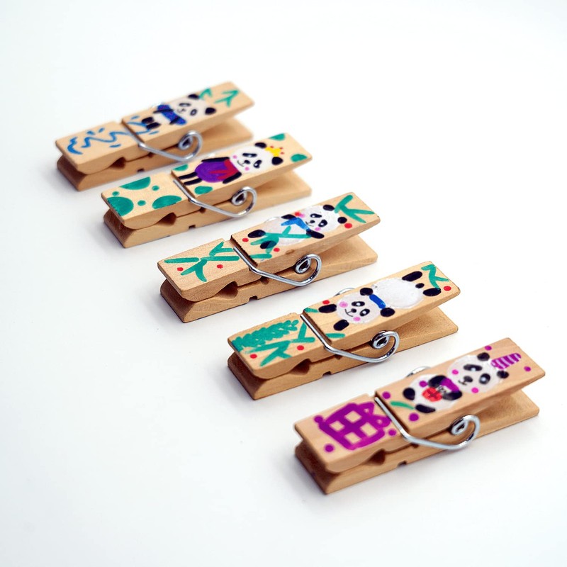 HINOSI Handcrafted Whimsical Panda Clip Decor 5 Pack (Handcrafted Panda2)