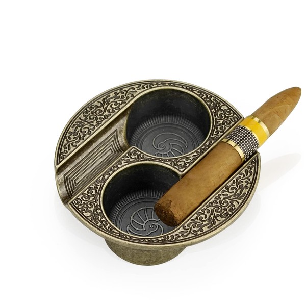 Cenicero de cigarros de metal para patio/hogar/mesa/ceniceros modernos bandeja de ceniza irrompible regalos de cigarros para hombres accesorios de cigarros (oro, 2 soportes)