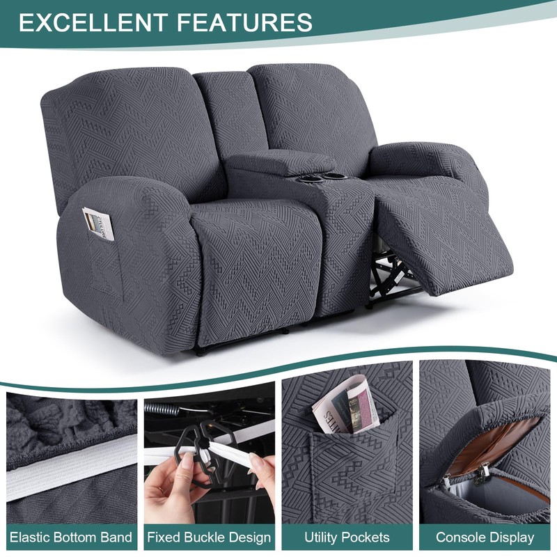 Ruaozz Stretch Loveseat Recliner Covers with Console 4-Pieces Recliner Sofa