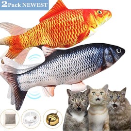 2 Pack Flopping Fish Cat Toy,Electric Moving Fish Toys for Indoor Cats,Realistic Plush Simulation Dancing Wagging Fish Cat Toy Catnip Kicker Bite Toys, Motion Kitten Toy, Interactive chew cat toys
