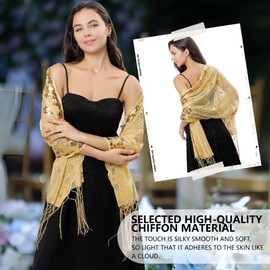 halenmou sequined shawl scarf, suitable for wedding, dance party, party formal occasions and formal dress shawls (Gold)