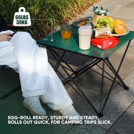 EHHLY Portable Folding Camping Table, Large Compact Aluminum Beach Picnic Table, Lightweight Collapsible Outdoor Camp Tables That Folds & Rolls Up, Beach Gear Essentials Camp Accessories, Sylvan Green