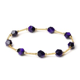 MetJakt Handmade Original Women's Multicoloured Gemstone Stretch Bracelet Natural Stones Faceted Irregular Statement Jewel Perfect to Complete Any Outfit and Add a Touch of Colour (1 wrap, Purple Tiger's Eye)