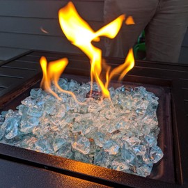 Skyflame 10-Pound Recycled Fire Glass for Fire Pit/Fireplace/Vase Fillers/Garden Landscapes, Ice Clear