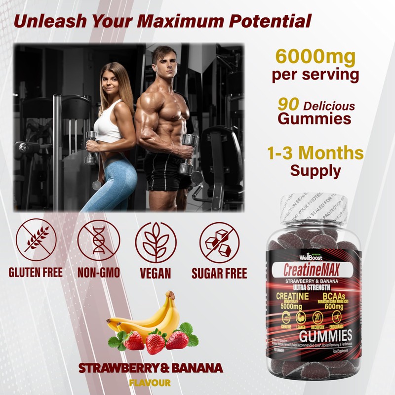 WellBoost Creatine MAX Gummies - 5000mg Creatine Monohydrate & 600mg