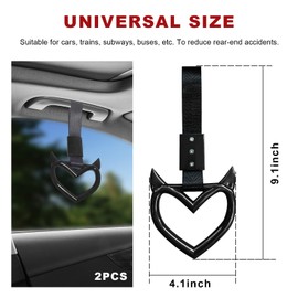 Suvnie 2 PCS Heart Shaped Handle Rings, Devil Heart Car Handle Hand Strap, Auto Rear Bumper Warning Drift Charm Rings (Black)