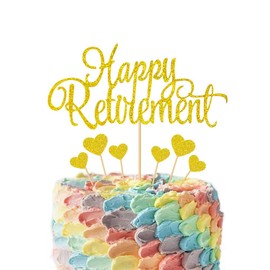 GotGala Paquete de 7 adornos para tartas de jubilación con purpurina dorada para decoración de pasteles de jubilación y decoración de pasteles de corazón para suministros de fiesta de jubilación