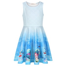 LaBeca Girls Printed Casual Party Dresses Twirly Sleeveless Dress Mermaid Blue L