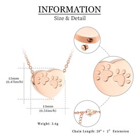 shajwo Pet Cremation Jewelry Paw Print Heart Urn Necklace for Ashes for Women Men Memorial Human Ashes Pendant,Rose Gold