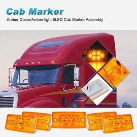 Partsam 6LED Amber Cab Marker Lights - Waterproof Roof Mount Clearance Lights for Trucks, Compatible with Freightliner/Volvo Heavy Duty Trucks & Trailers (5 Pack)