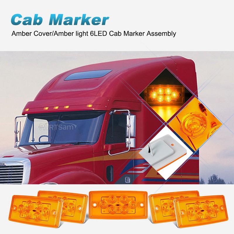 Partsam 6LED Amber Cab Marker Lights - Waterproof Roof Mount