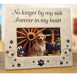 Pet Memorial Ceramic Picture Frame - No Longer By My Side Forever in My Heart - Pet Loss Gifts - Pet Photo Frame - Pet Sympathy Gift - In Memory of a Pet
