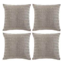 Fancy Homi 4 Packs Grey Decorative Throw Pillow Covers 14x14 Inch for Living Room Couch Bed, Rustic Modern Farmhouse Boho Home Decor, Soft Plush Corduroy Gray Cute Square Accent Cushion Case 35x35 cm