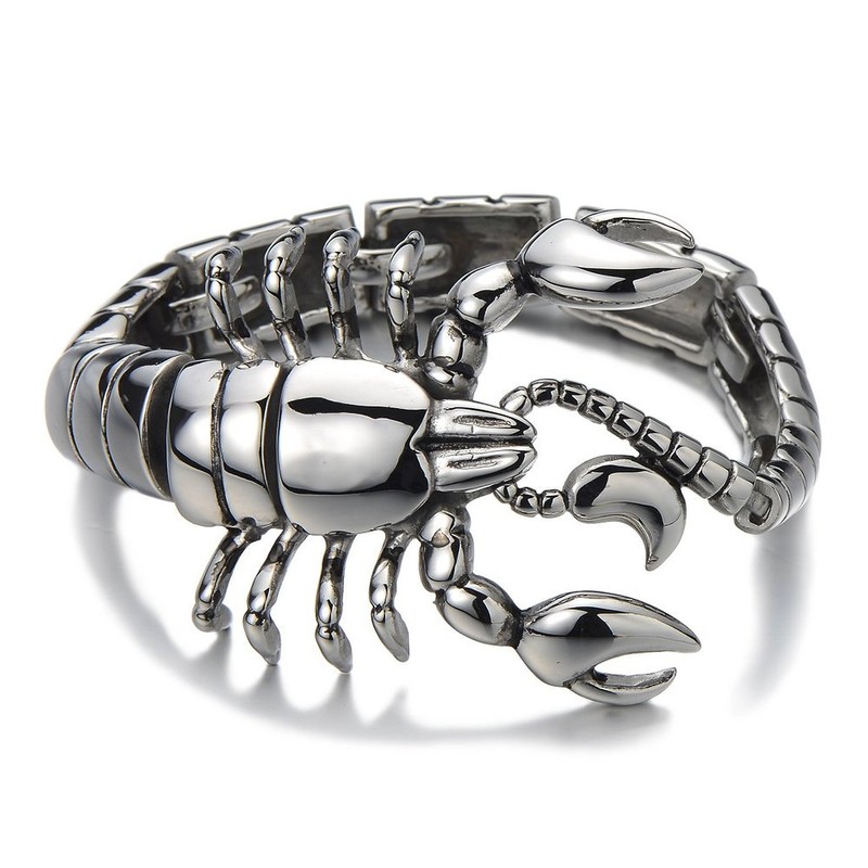COOLSTEELANDBEYOND Mens Stainless Steel Large Scorpion Bangle Bracelet Silver Color