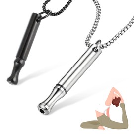 Breathing Chain Aid - 2 Pieces Necklace Aid Chain Anxiety Breath Chain Stainless Steel Mindful Breathing Necklaces for Men Women Meditation Relaxation, Black and Steel Colour