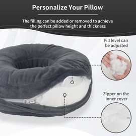 Ear Piercing Pillow with Removable Pillowcase, Adjustable Padding Side Sleeper Pillow, CNH Ear Pillow, 29 by 29 cm Donut Shaped Pillow, Protect Your Ears and Providing a Good Night's Sleep