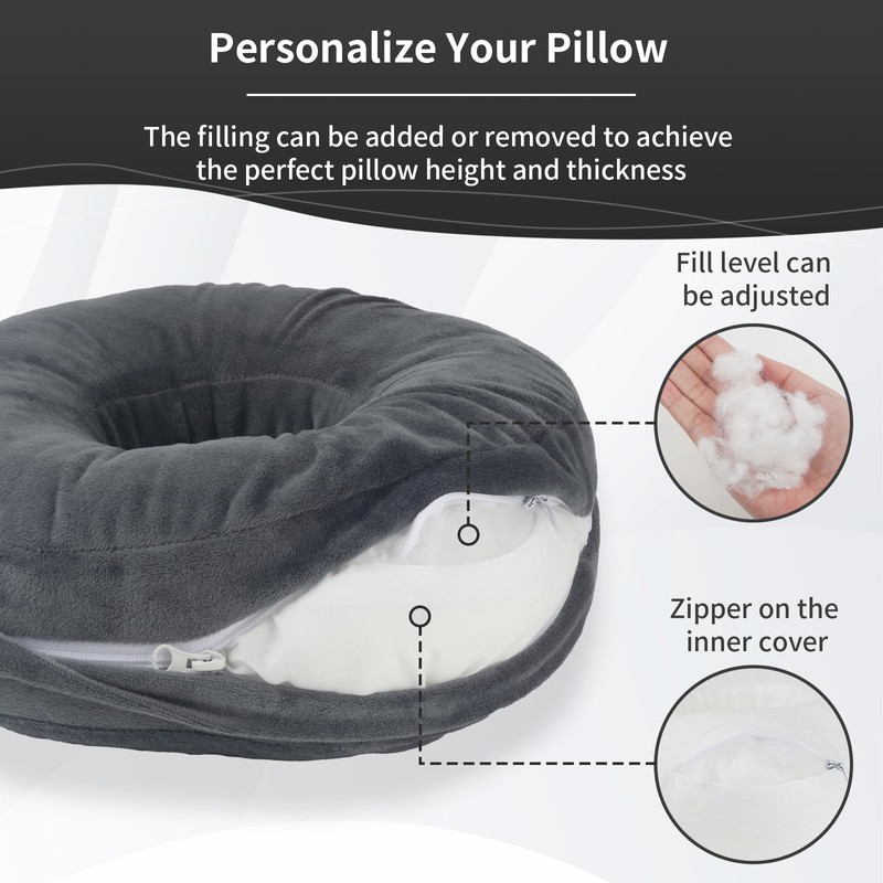 Ear Piercing Pillow with Removable Pillowcase, Adjustable Padding Side Sleeper