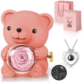 Hnustbo Gifts for Women, Preserved Real Rose Bear Gift Box with NecklaceI Love You, Eternal Rose Gifts for Her Girlfriend Mum Mother Wife Valentine's Day Mother's Day Christmas Birthday
