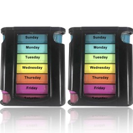 Stackable Daily Pill Organizer - 2 Pack, 4 Times a Day Weekly Medication Reminder - Premium Weekly Pill Box with 7 Individual Stackable Containers