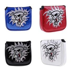 Premium PU Leather Putter Cover Magnetic Closure Mallet Type Skull (Blue)