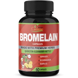 Organic Cadane Bromelain Extract Capsules, 8in1 with Quercetin, Elderberry, Nettle, Ginger, Echinacea, Garlic, Black Pepper - Support Digestion Health & Immune System - 60 Capsules