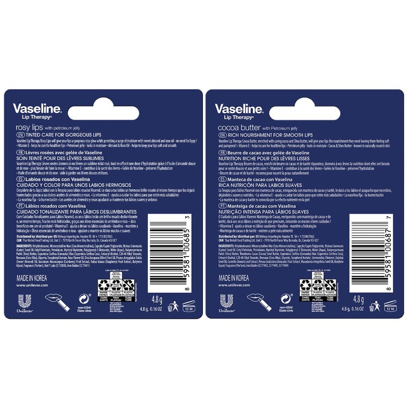 Vaseline Lip Therapy Variety 4-Pack – Rosy Lips + Cocoa