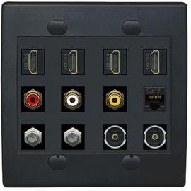 RiteAV 4 HDMI 3 x RCA 2 Coaxial 1 Ethernet CAT6 and 2 Toslink Wall Plate - Flat 2 Gang [Black/Black]