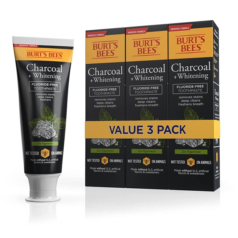 Burt's Bees Toothpaste, Natural Flavor, Charcoal Fluoride-Free Toothpaste, Zen Peppermint,
