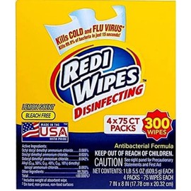 Rediwipes Redi Wipes Disinfecting Wipes 4x75 Count Packs- Lemon Scent - 300 Wipes New