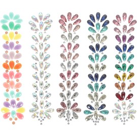 5 Hojas Pegatina de Gemas Faciales Acrílicas Cristal y Resina Adhesivos Temporales, Colores Brillantes, Fácil Retirada, para Noche y Celebraciones Tradicionales