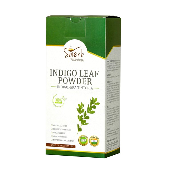 Spierb Indigo Powder for Hair - Use with Henna Powder to Color Hair Black Natural Indigo Powder Hair Dye – 100% Pure Indigofera tinctoria Leaf Powder 250g