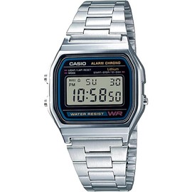 Casio A158WA Series | Unisex Digital Watch | Vintage | WR | 100 SEC Stop Watch | Daily Alarm | Regular Time Keeping: Hour, Minute, Second, PM, Date, Day | Led Light | 7 Yr Battery - Colour: Silver, Style: A-158WA-1