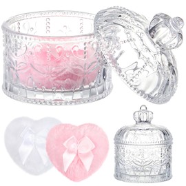Tioncy 3 Pcs Large Body Powder Puff and Container Powder Container with Puff Powder Puff Crystal Container Soft Washable Reusable Velour Face Body Glitter Powder Puff Wet Dry Makeup(Clear,Crown)