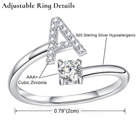Memorjew S925 Sterling Silver Initial Rings for Girls Women, Adjustable Initial Rings Cubic Zirconia Stackable Alphabet Letter K Rings for Teen Girls Teenage Women Gifts Bridesmaid Jewelry for Women