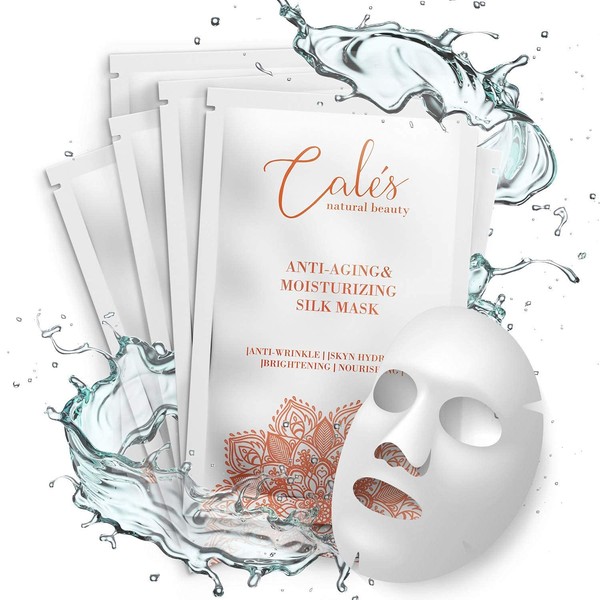 Calés Anti-Aging and Moisturizing Face Mask Set - Hydrating Face Masks for Women - 100% Cotton Face Mask Sheets for Skin Brightening and Nourishing - Hyaluronic Acid Sheet Masks for Face (5 Pack)