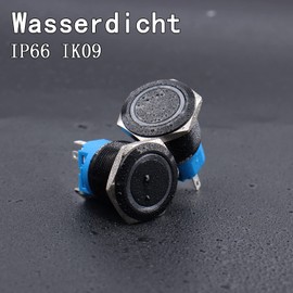 JIQI 22 mm Pressure Switch 12 V to 24 V 5 A Waterproof Latch Switch Made of Aluminium Alloy IP66 1NO1NC Pre-Wired Locking Black Push Button with LED Light for Motorcycle Boat Truck RV (Blue)