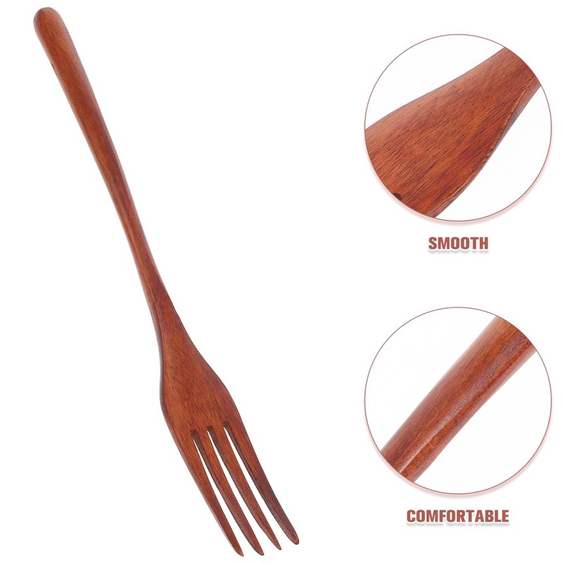 Smooth Wooden Kitchen Utensil Handle Fork Versatile Mixing Fork for