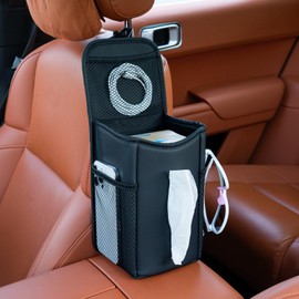 Car Tissue Holder Rectangle Tissue Box Cover for 60/120/180 Count, Car Storage Organizer Front Seat with Napkin Holder and 3 Pockets Seat Side Car Organizer for Cars SUVs Trucks (Style A Black)