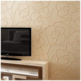 QIHANG Modern Minimalist Embossed 3D Rose Flower Non-Woven Wallpaper Beige Color 0.53m10m=5.3㎡