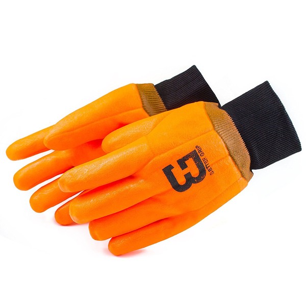 Better Grip BG105ORGKW Heavy Duty Premium Sandy finished High Visibility PVC Coated Gloves with Knit Wrist, Chemical Resistant, One Size (3 Pairs)