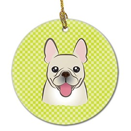 Caroline's Treasures BB1300CO1 Checkerboard Lime Green French Bulldog Ceramic Ornament, 3 in, Multicolor