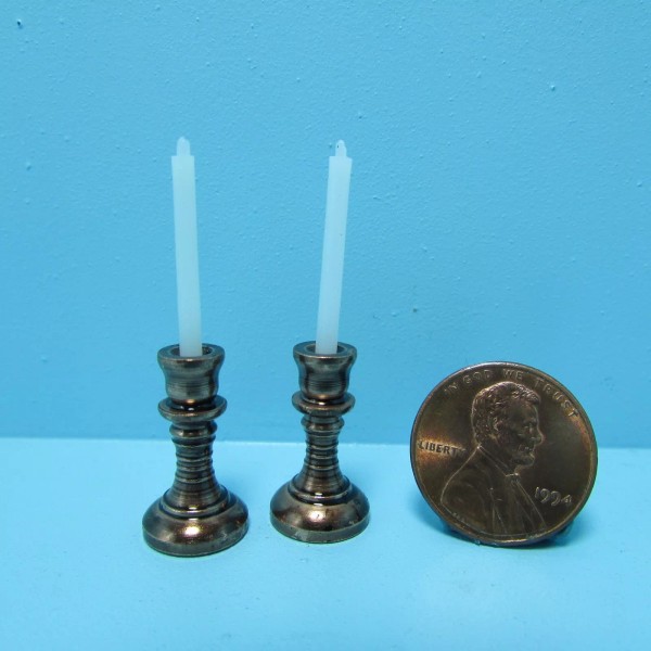 Handley Dollhouse Miniature Metal Bronze Candle Sticks with Candles IM65576